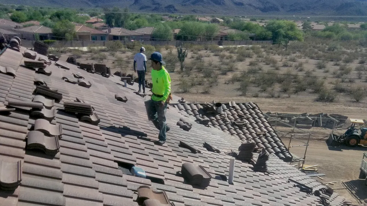 Roofing company installing a new roof in Tucson AZ